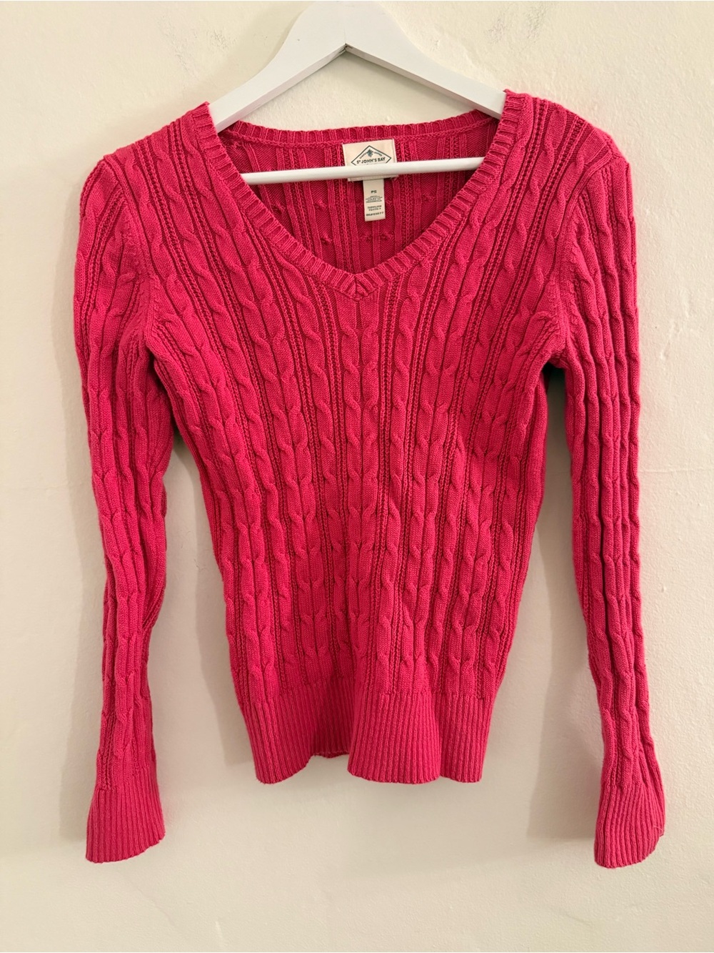 St. John's Bay Hot Pink Cable-Knit V-Neck Sweater